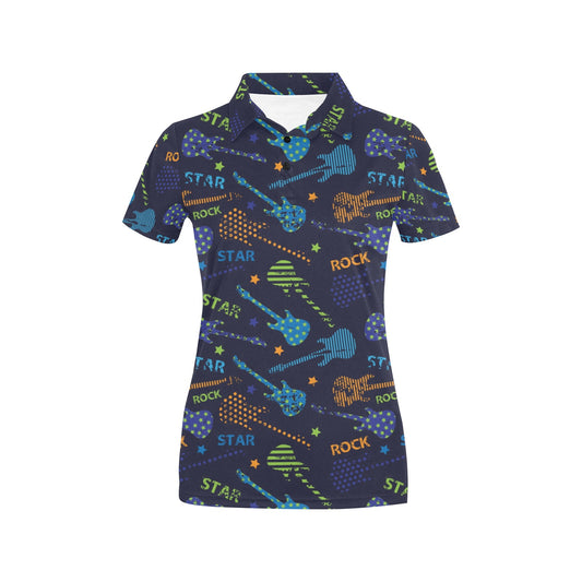 Rock and Roll Pattern Print Design A04 Women's Polo Shirt