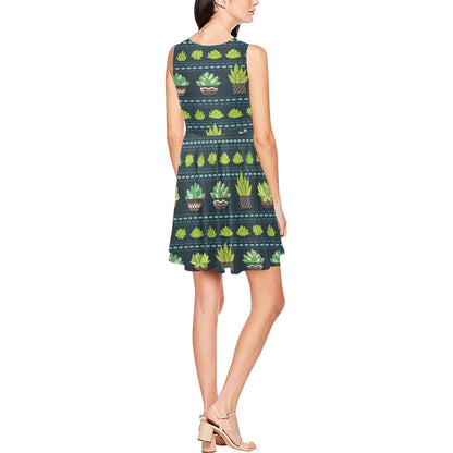 Cactus Pattern Print Design 07 Sleeveless Dress