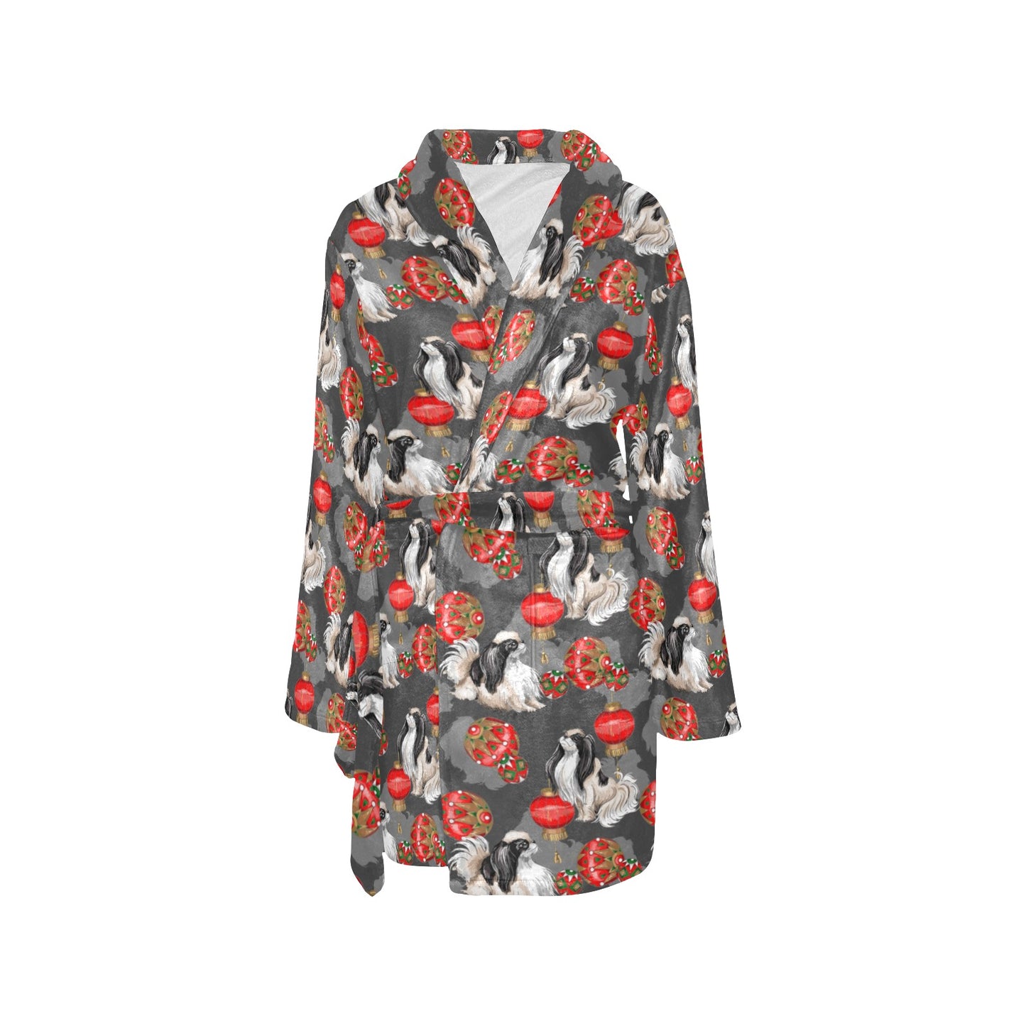 Japanese Chin Pattern Print Design 02 Women's Fleece Robe