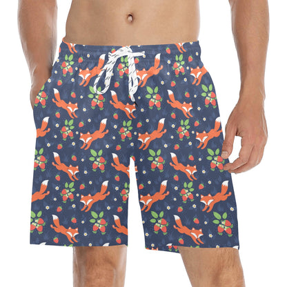Fox Strawberry Print Pattern Men's Swim Trunks Beach Shorts