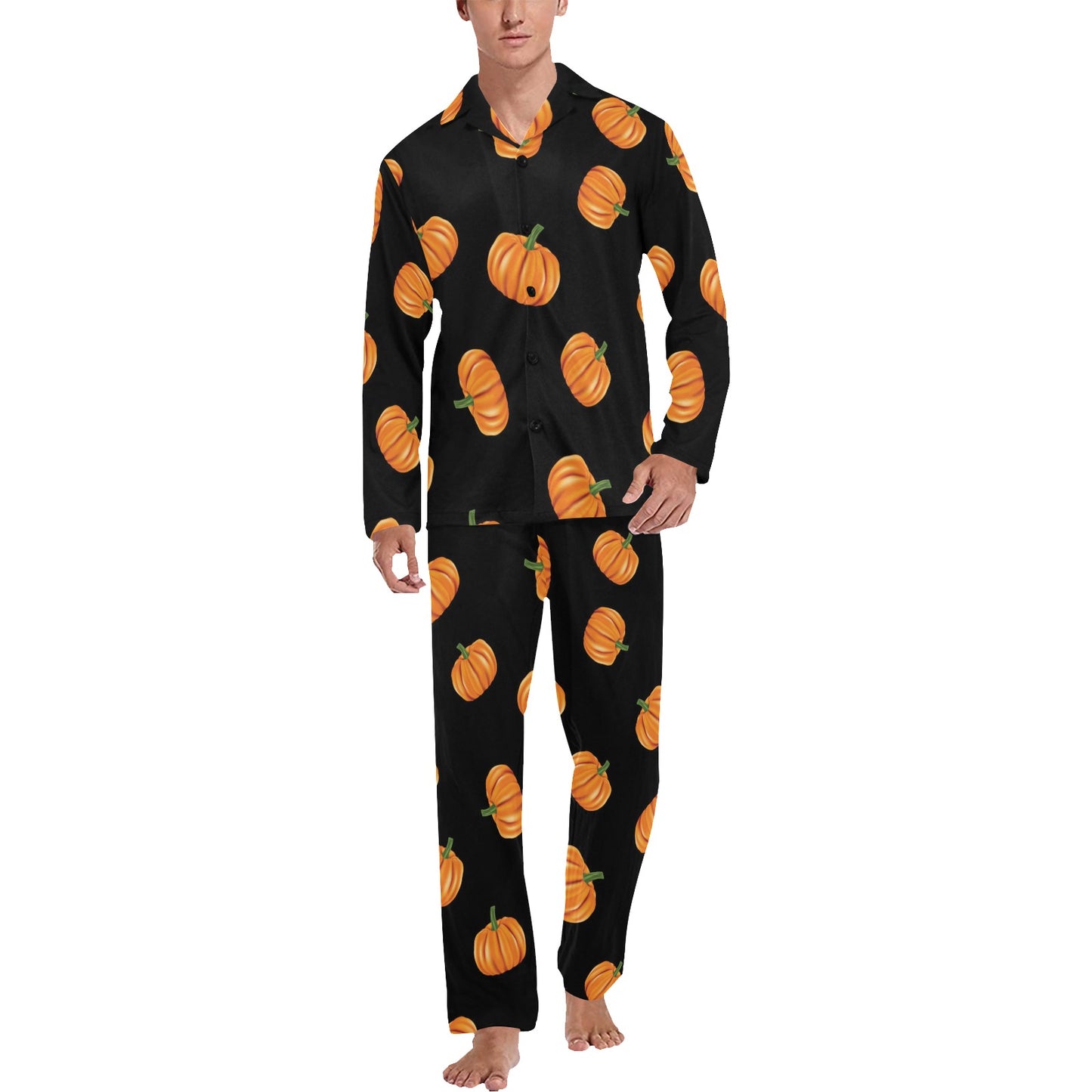 Pumpkin Pattern Print Design A05 Men's Long Pajama Set