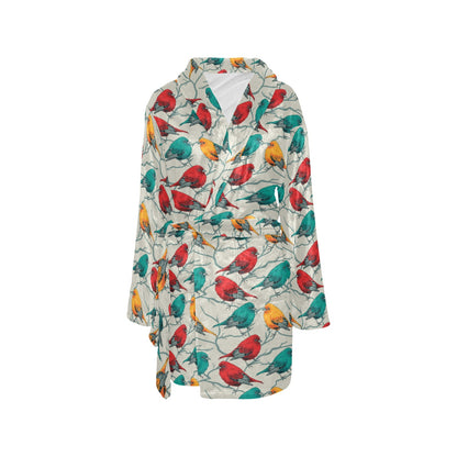 Birds Pattern Print Design 04 Women's Fleece Robe