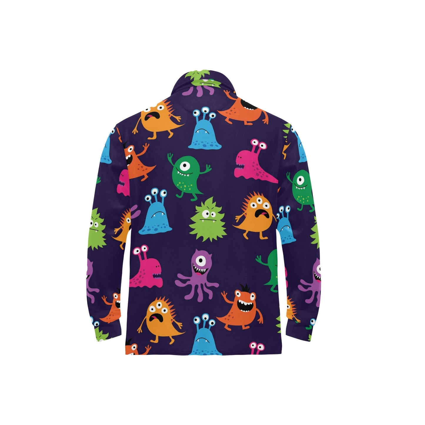 Monster Cartoon Pattern Print Design 02 Long Sleeve Polo Shirt For Men's
