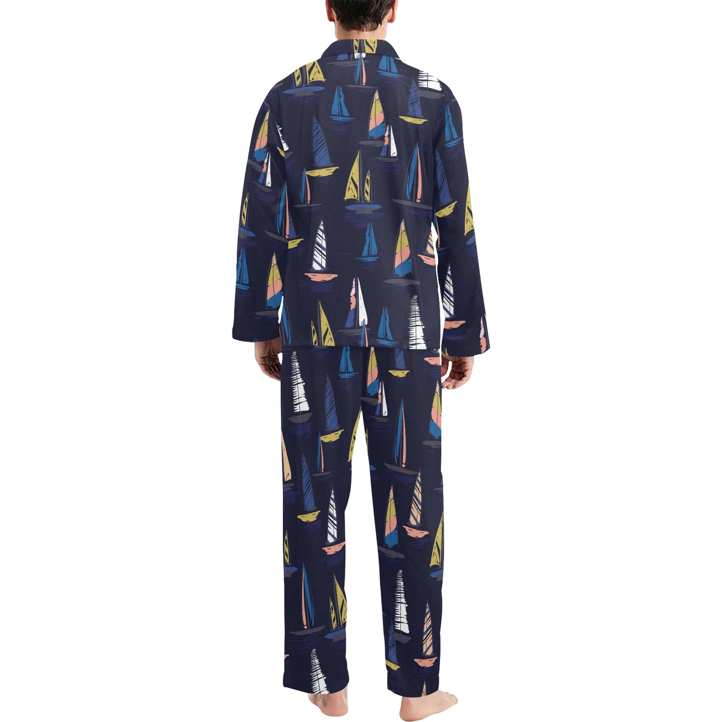 Sailing Ships Pattern Print Design A03 Men's Long Pajama Set
