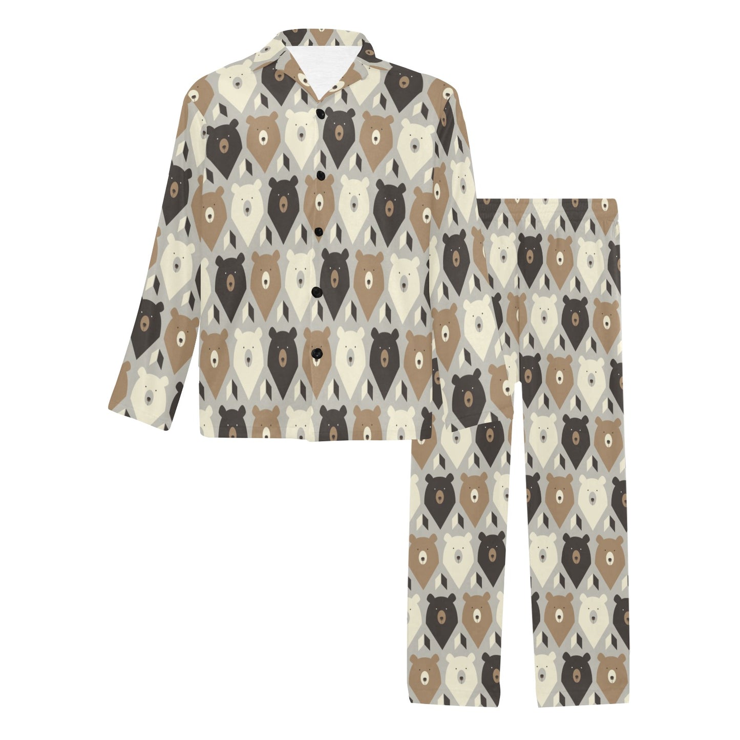 Bear Pattern Print Design 04 Men's Long Pajama Set