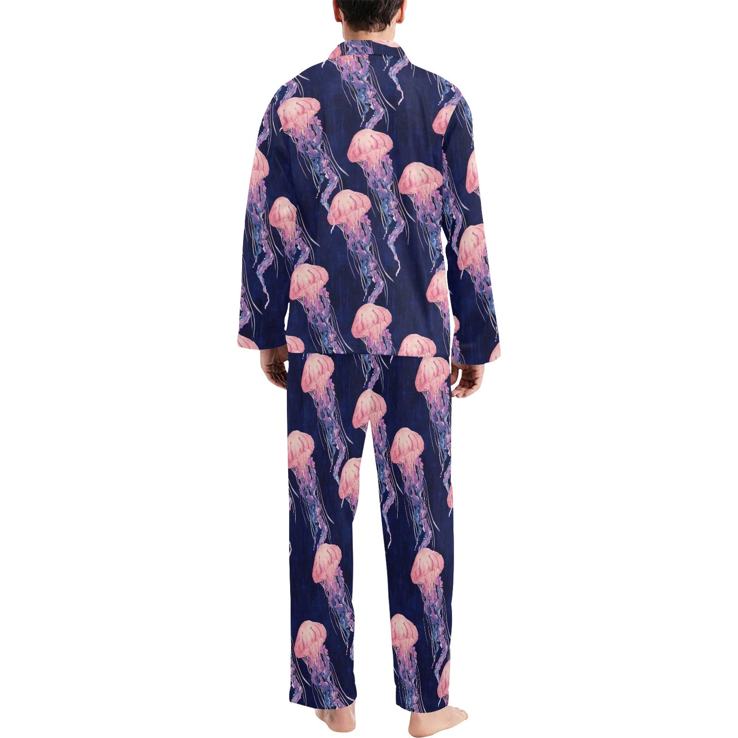 Jellyfish Pattern Print Design 03 Men's Long Pajama Set
