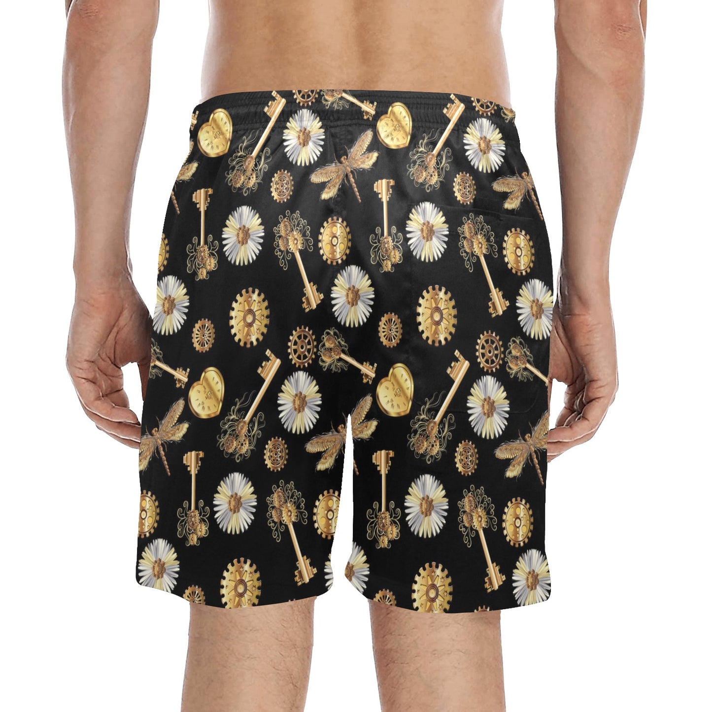 Steampunk Key Dragonfly Print Design LKS303 Men's Swim Trunks Beach Shorts