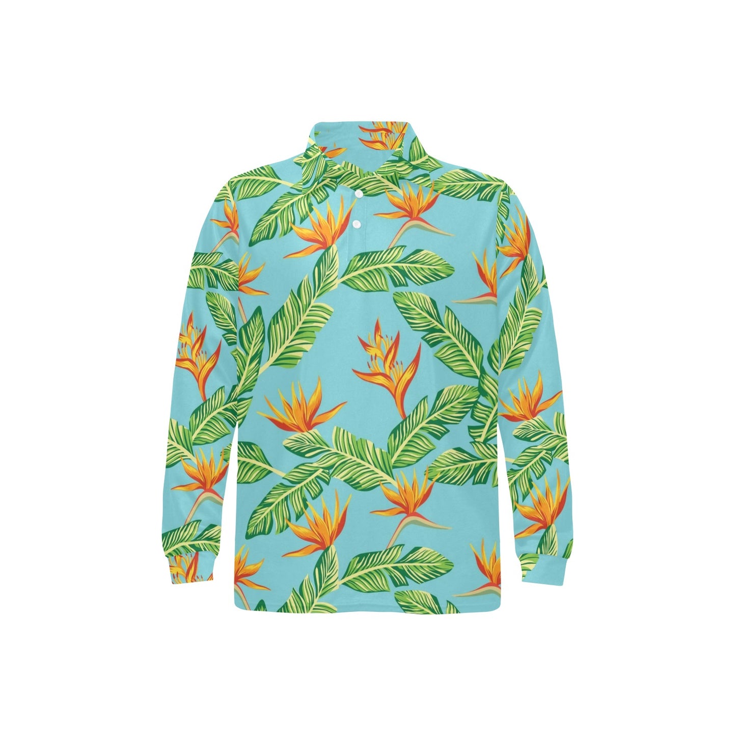 Bird Of Paradise Pattern Print Design BOP04 Long Sleeve Polo Shirt For Men's