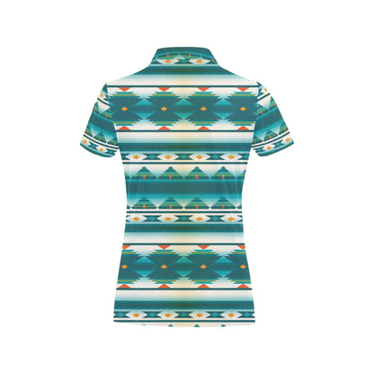 Blue Tribal Aztec Women's Polo Shirt
