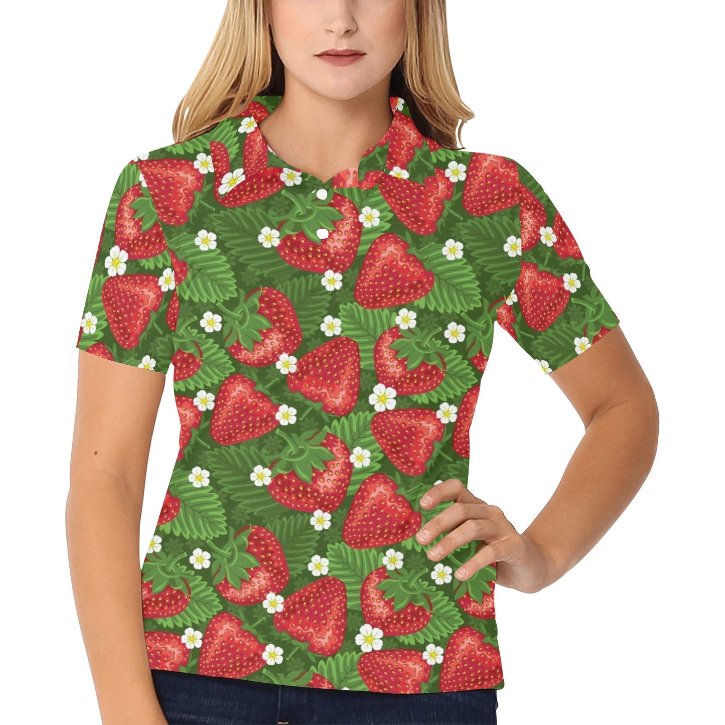 Strawberry Pattern Print Design SB05 Women's Polo Shirt