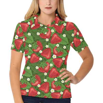 Strawberry Pattern Print Design SB05 Women's Polo Shirt