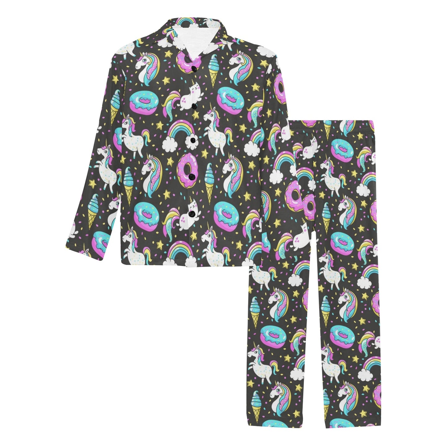Donut Unicorn Pattern Print Design DN09 Men's Long Pajama Set
