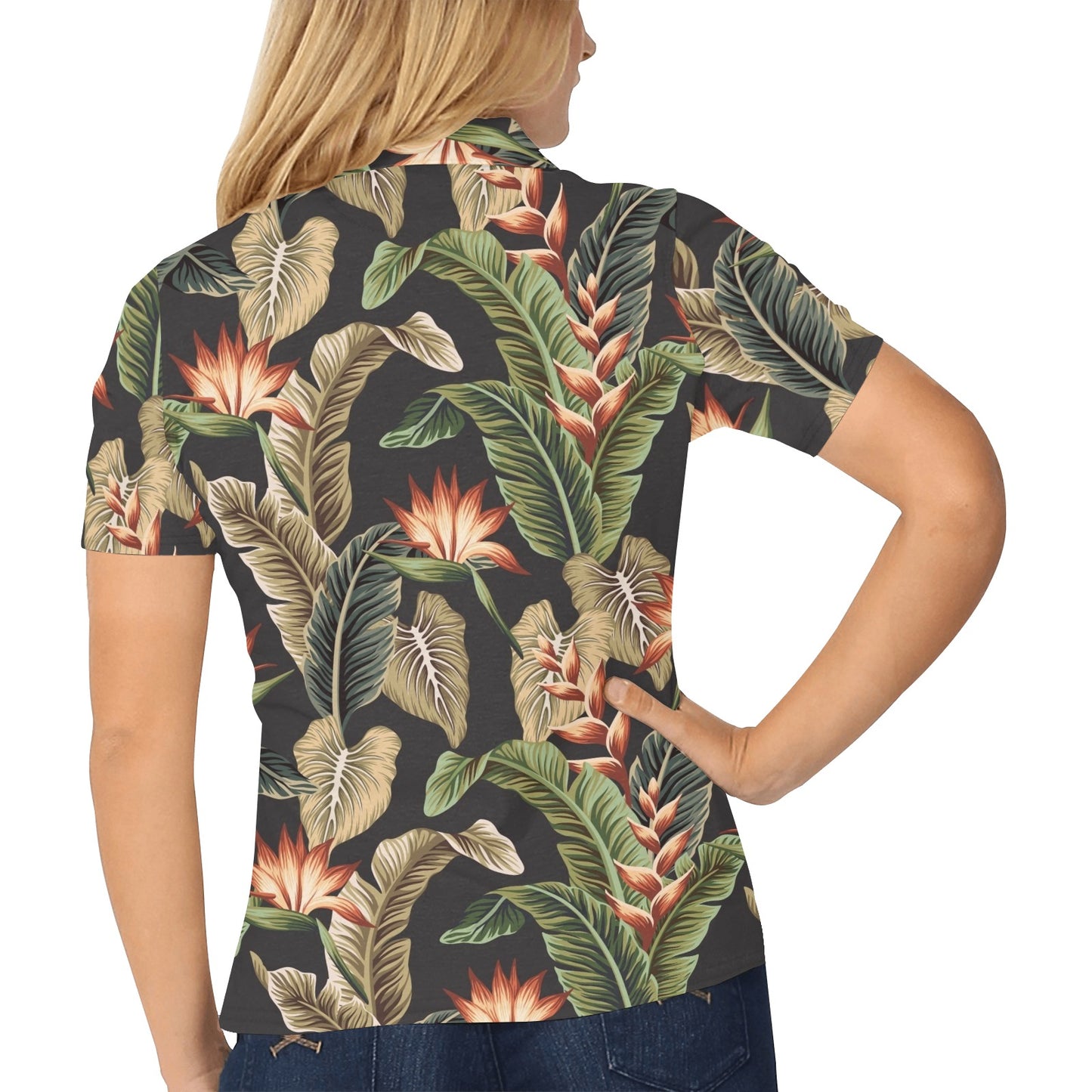 Tropical Flower Pattern Print Design TF014 Women's Polo Shirt