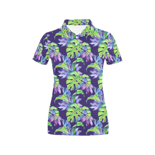 Tropical Flower Pattern Print Design TF019 Women's Polo Shirt