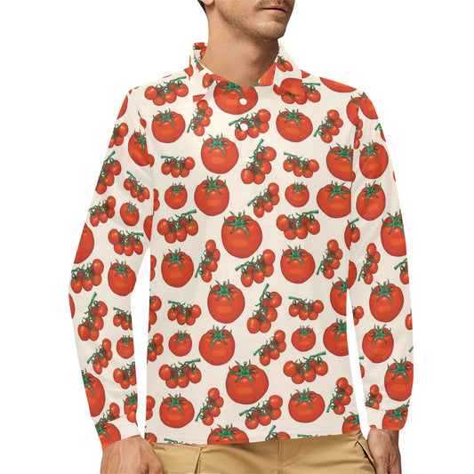 Tomato Print Design LKS302 Long Sleeve Polo Shirt For Men's
