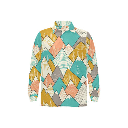 Mountain Pattern Print Design 02 Long Sleeve Polo Shirt For Men's