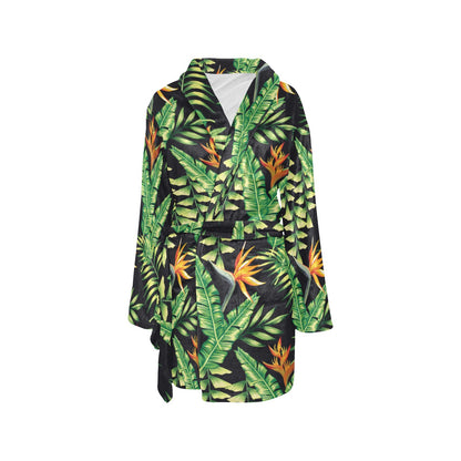 Hawaiian Flower Tropical Palm Leaves Women's Fleece Robe