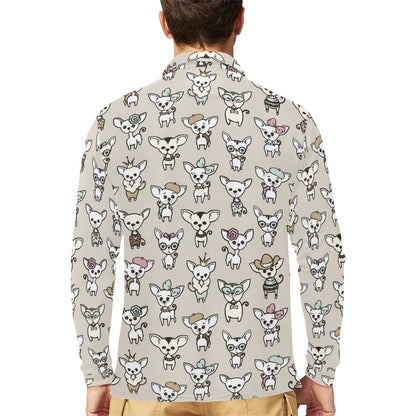 Chihuahua Pattern Print Design 02 Long Sleeve Polo Shirt For Men's
