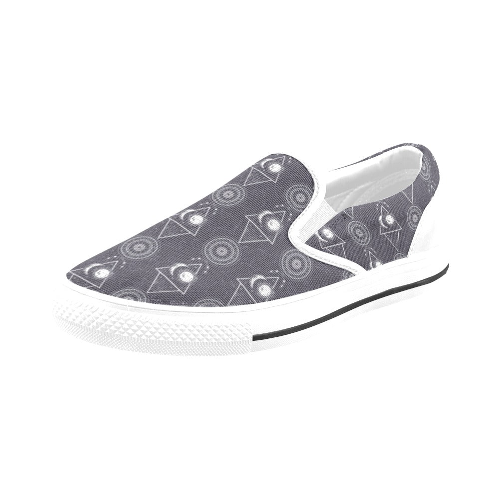 Sun Moon Print Design LKS309 White Slip Ons Canvas Women's Shoes