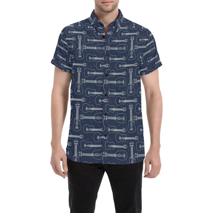 Ukulele Print Design LKS401 Men Short Sleeve Button Up Shirt