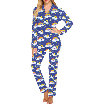 Rainbow Space Design Print Women's Long Pajama Set