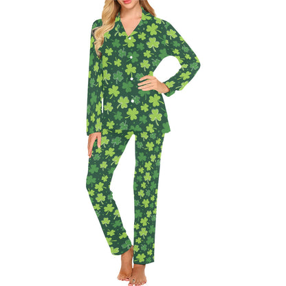 Clover Pattern Print Design 02 Women's Long Pajama Set