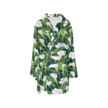 Lily Pattern Print Design 04 Women's Fleece Robe