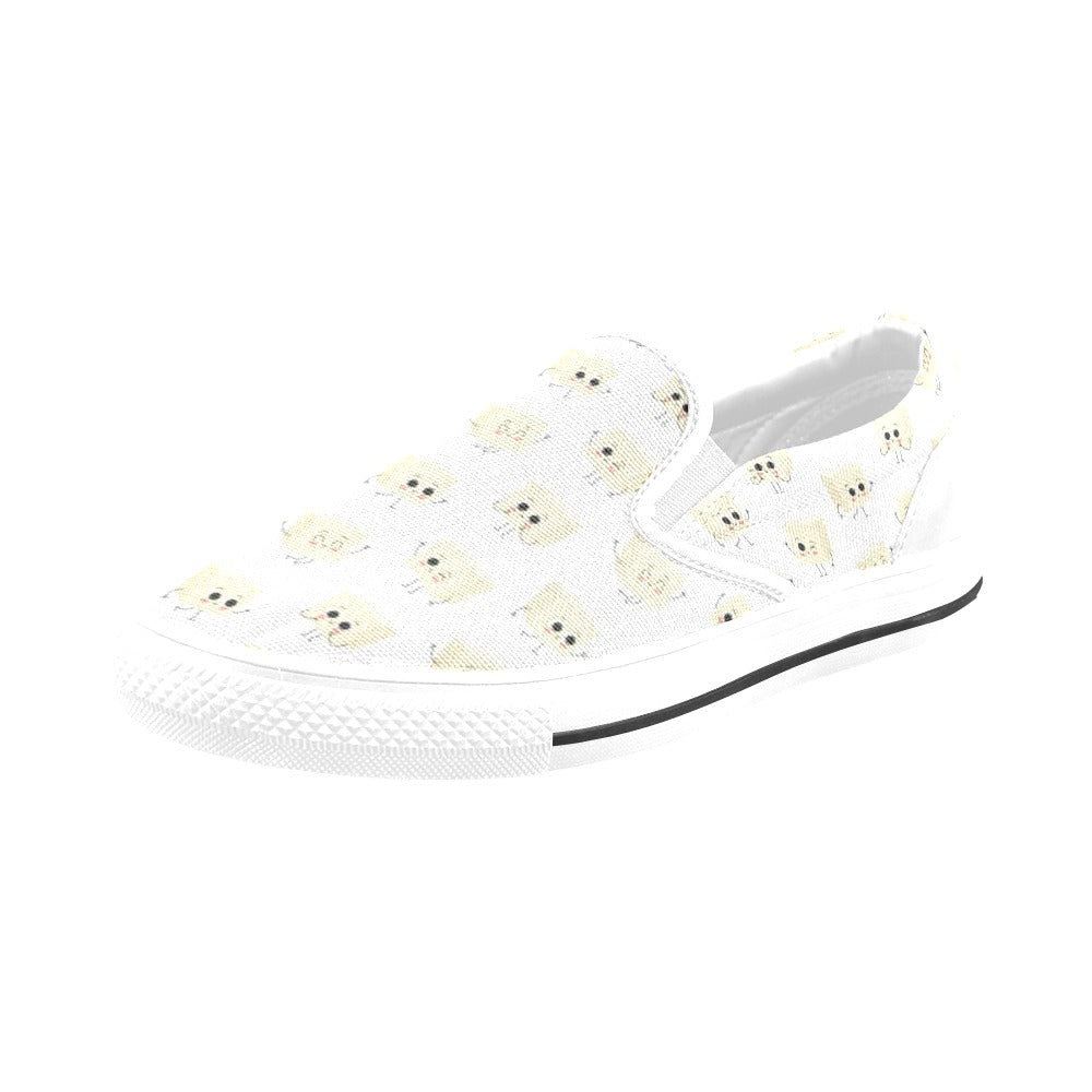 Tofu Print Design LKS301 White Slip Ons Canvas Women's Shoes