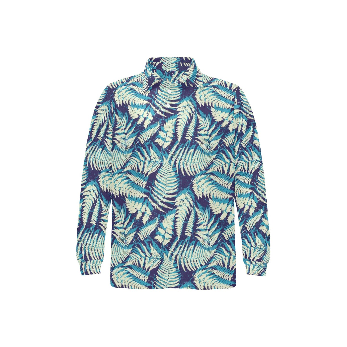 Fern Leave Summer Print Pattern Long Sleeve Polo Shirt For Men's