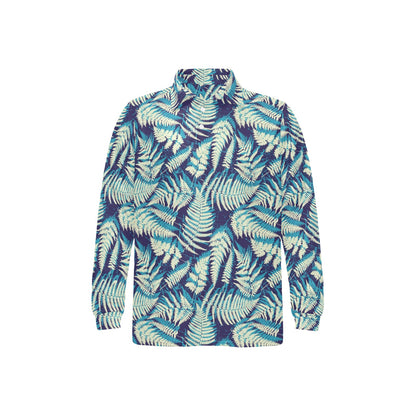 Fern Leave Summer Print Pattern Long Sleeve Polo Shirt For Men's