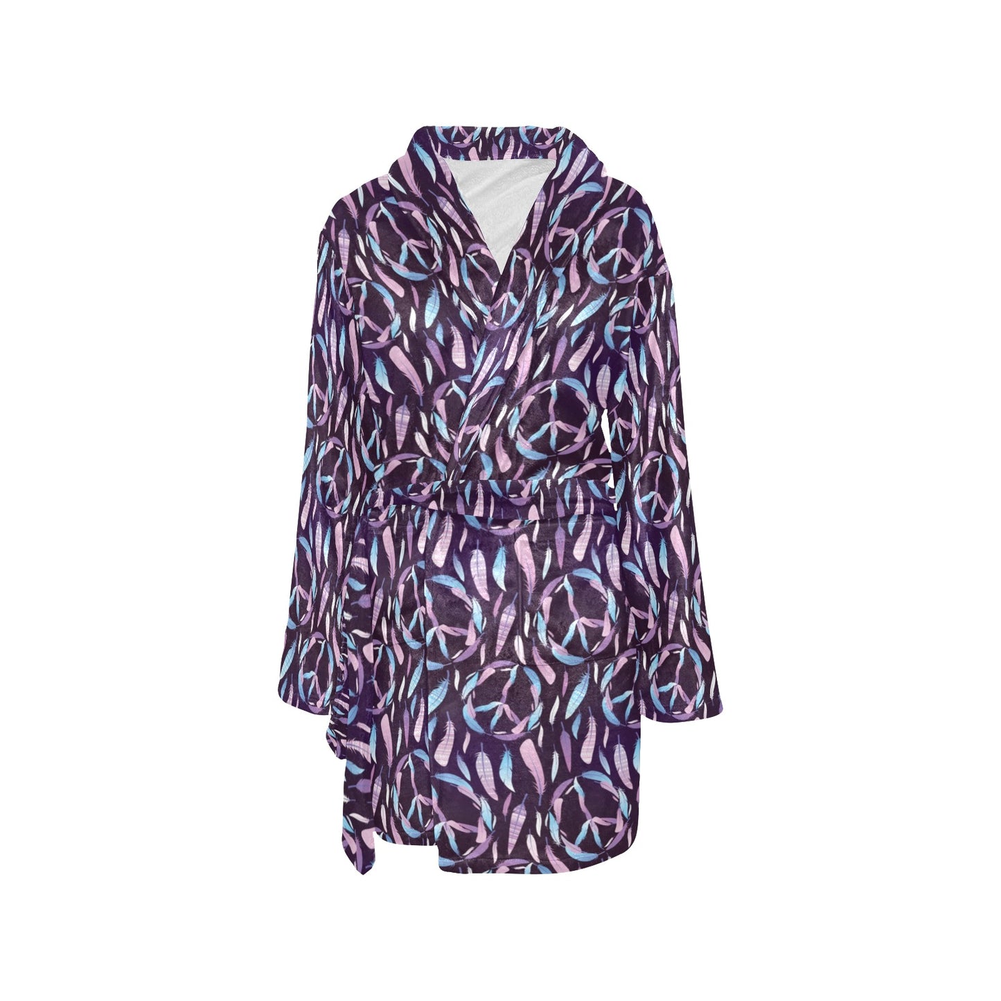 Peace Sign Feather Design Print Women's Fleece Robe