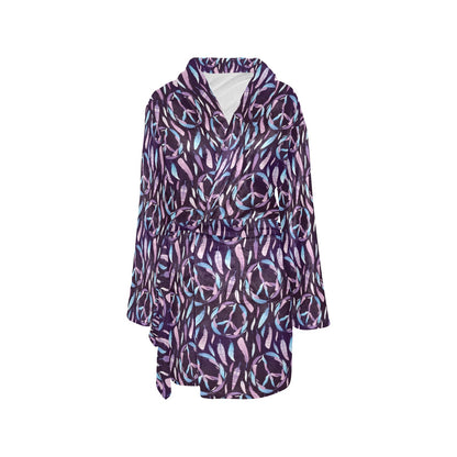 Peace Sign Feather Design Print Women's Fleece Robe