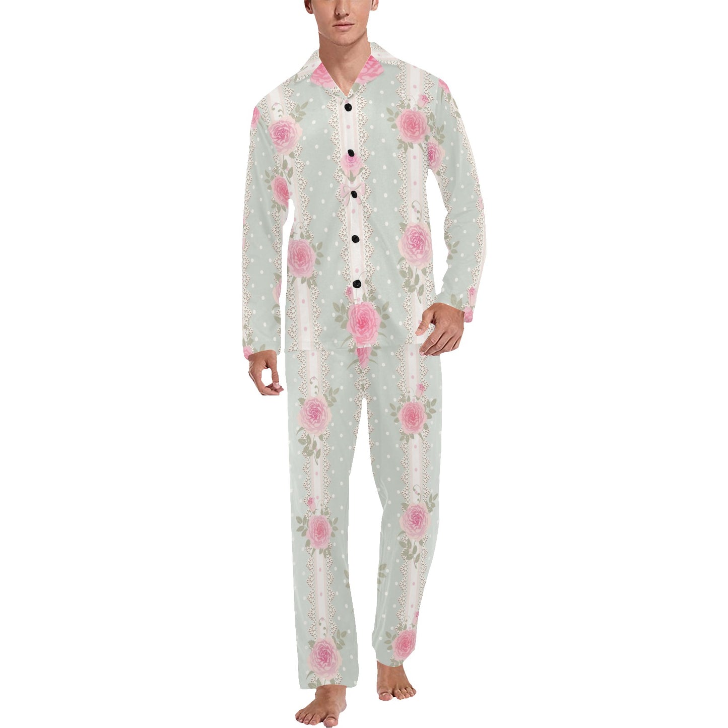 Rose Pattern Print Design RO016 Men's Long Pajama Set