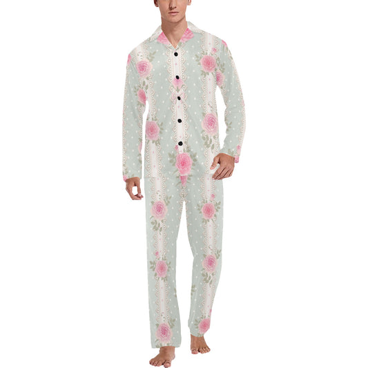 Rose Pattern Print Design RO016 Men's Long Pajama Set