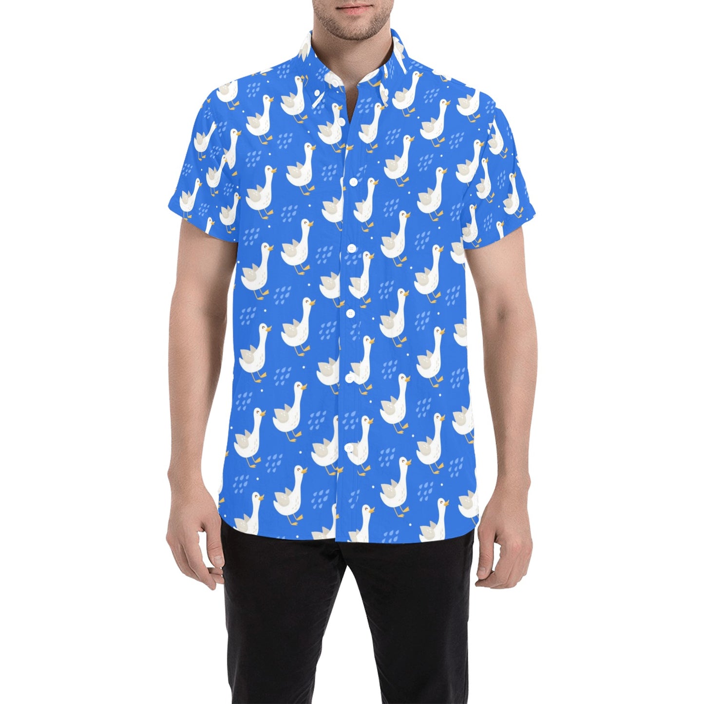 Goose Print Design LKS402 Men Short Sleeve Button Up Shirt