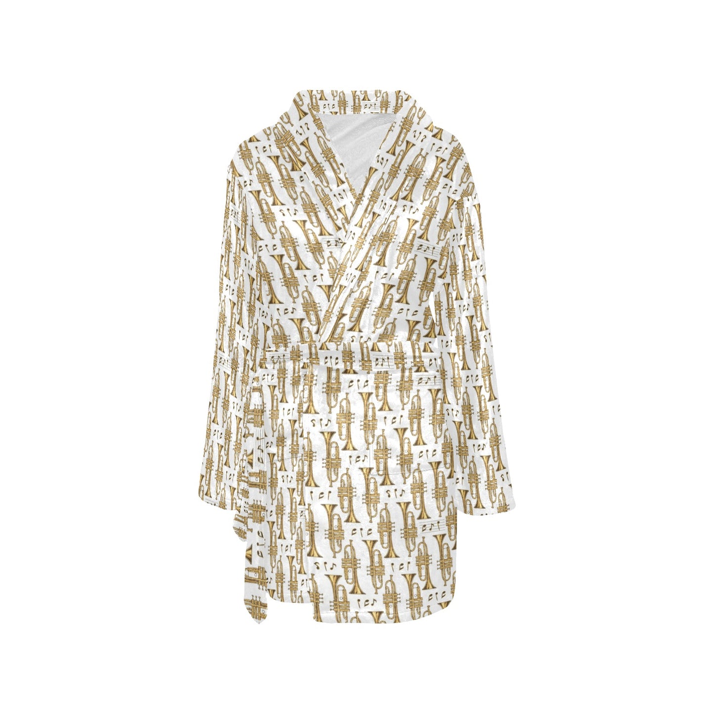 Trumpet with Music Note Print Women's Fleece Robe