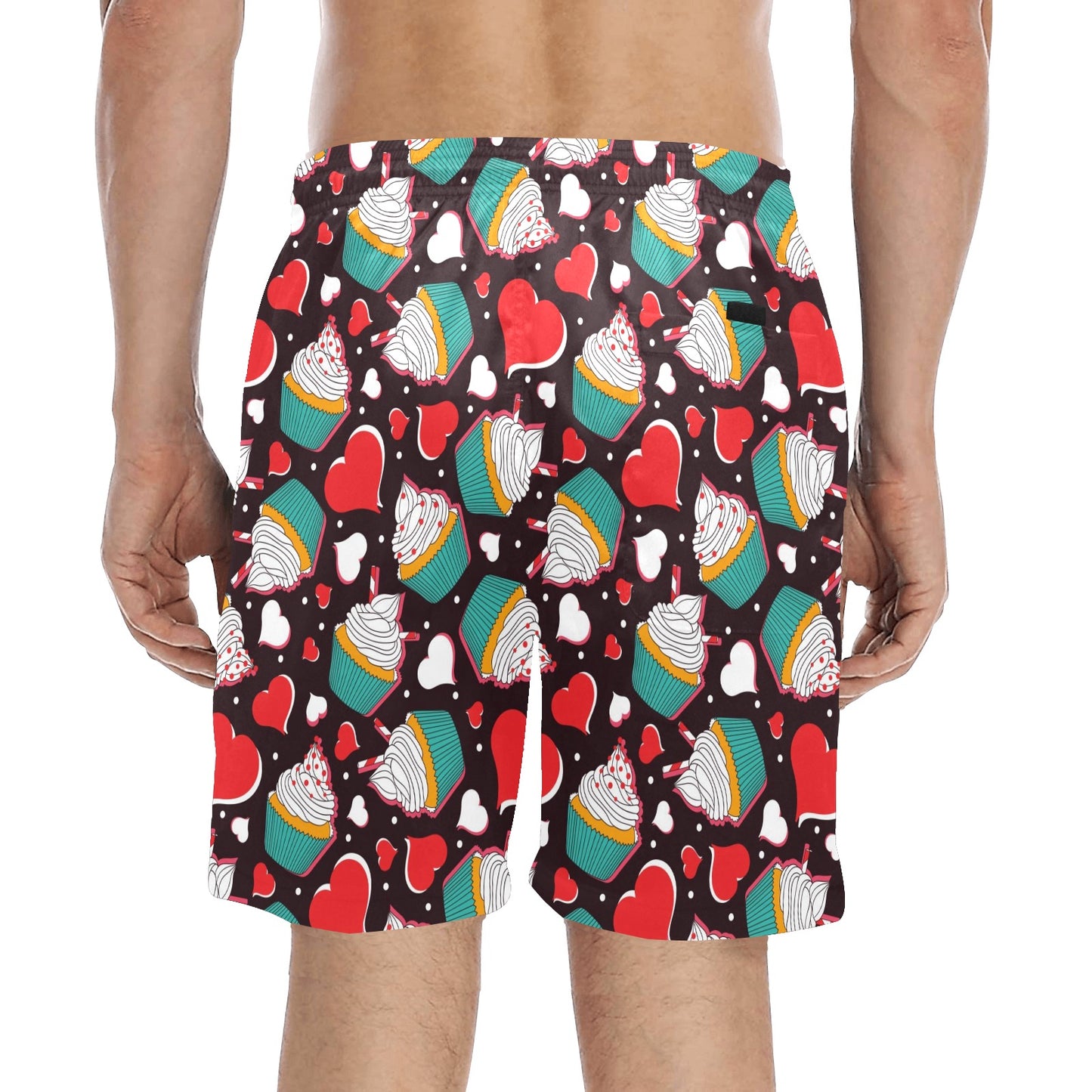 Cupcakes Heart Print Pattern Men's Swim Trunks Beach Shorts