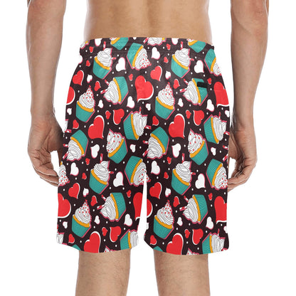 Cupcakes Heart Print Pattern Men's Swim Trunks Beach Shorts