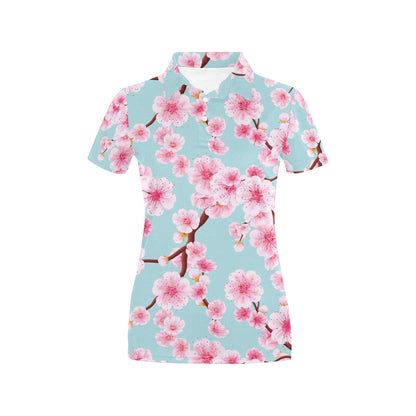Cherry Blossom Pattern Print Design CB04 Women's Polo Shirt