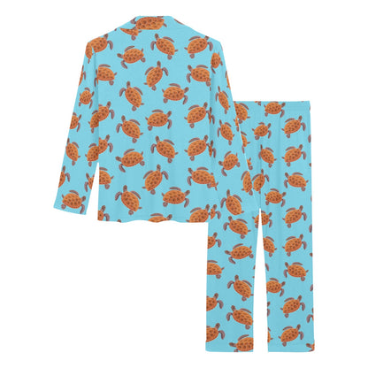 Brow Sea Turtle Print Pattern Women's Long Pajama Set