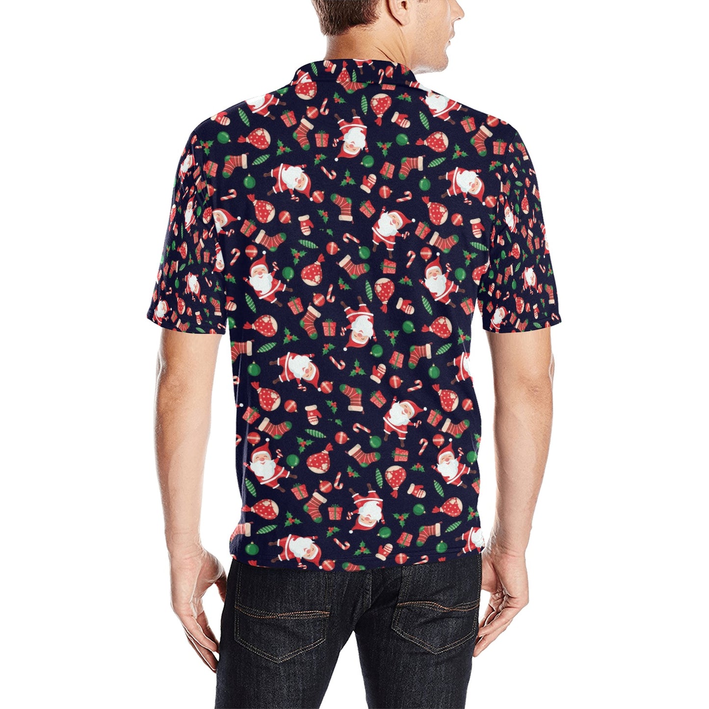 Santa Christmas Themed Print Design LKS304 Men Polo Shirt