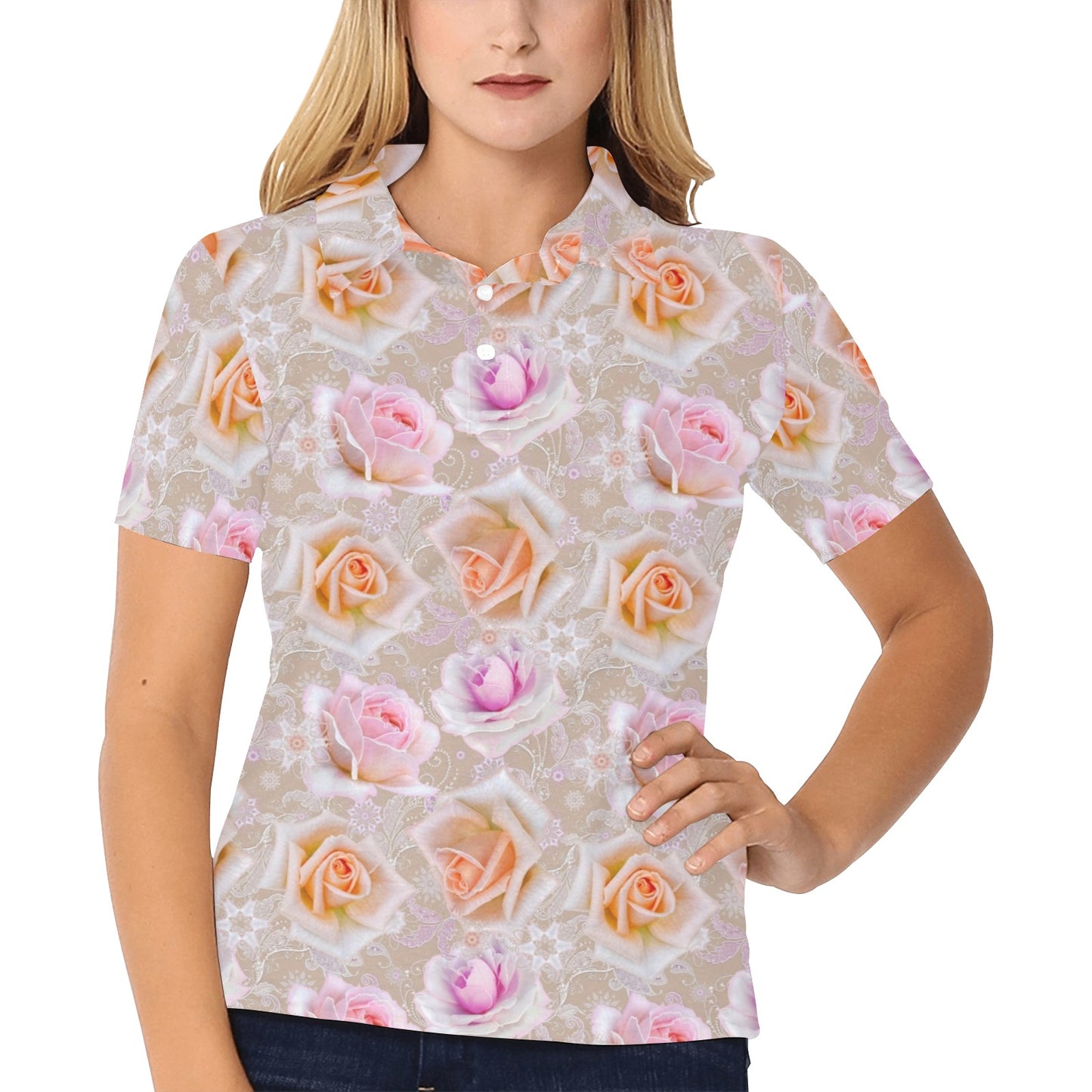 Rose Pattern Print Design RO011 Women's Polo Shirt
