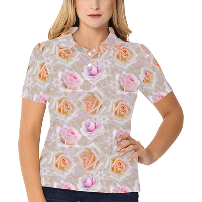 Rose Pattern Print Design RO011 Women's Polo Shirt