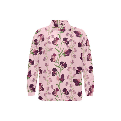 Peony Pattern Print Design PE09 Long Sleeve Polo Shirt For Men's