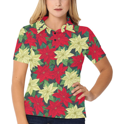 Poinsettia Pattern Print Design POT06 Women's Polo Shirt