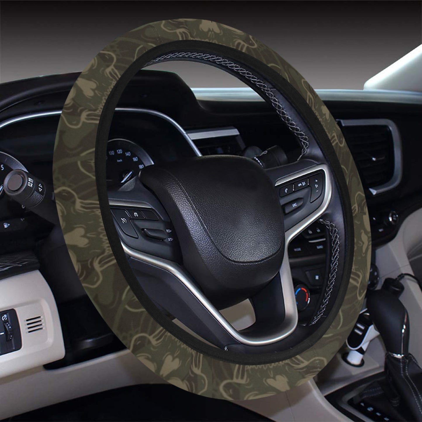 Skull Camo Style Print Design LKS308 Steering Wheel Cover with Elastic Edge