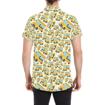 School Bus Print Design LKS301 Men Short Sleeve Button Up Shirt