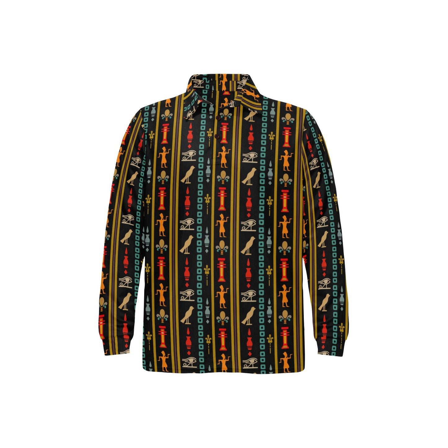 Eye of Horus Egypt Style Pattern Long Sleeve Polo Shirt For Men's