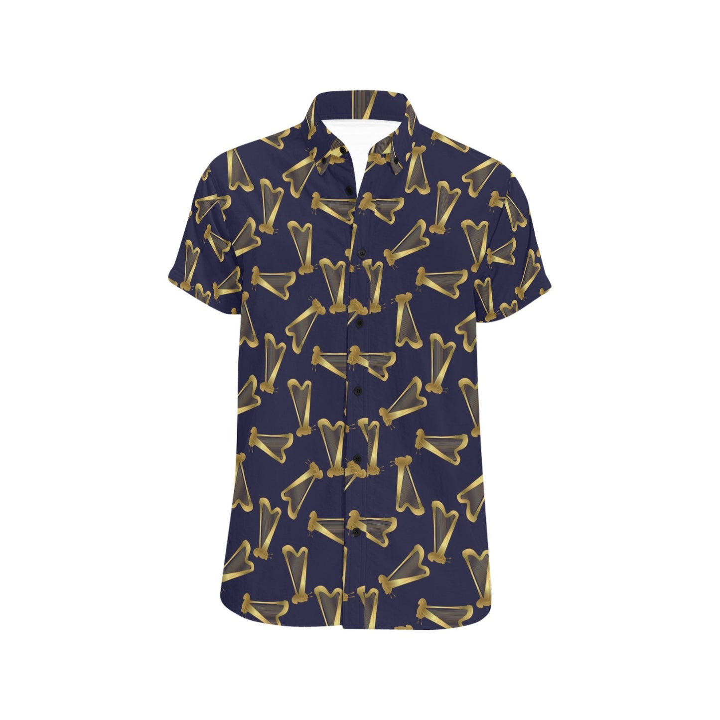 Harp Print Design LKS401 Men Short Sleeve Button Up Shirt