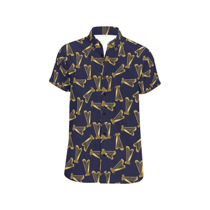 Harp Print Design LKS401 Men Short Sleeve Button Up Shirt
